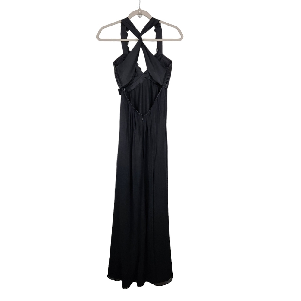 Max & Cleo Black 100% Silk Chiffon Floral 3D Rosettes Maxi Dress Women's Size 2 - Picture 5 of 9